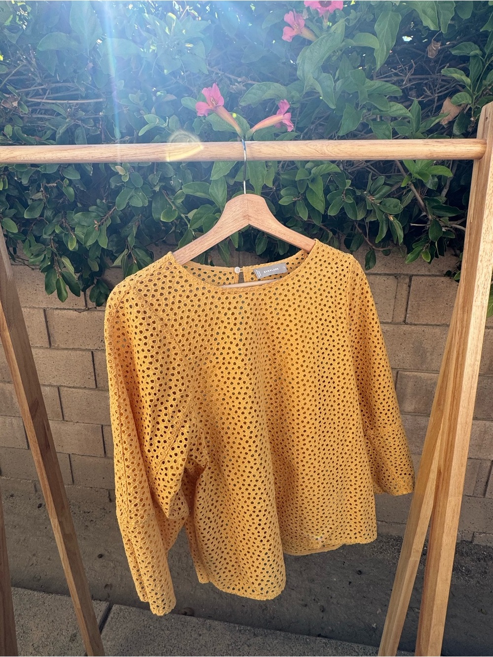 Everlane Yellow Eyelet Knit Top